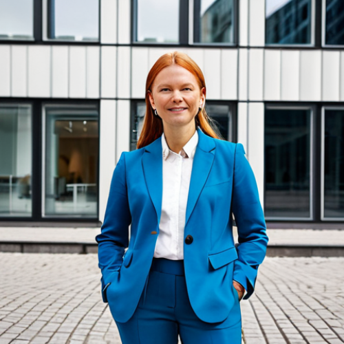**

"A professional woman, fully clothed in a stylish yet modest Scandinavian business outfit, standing in front of a bright, modern office building in Stockholm, Sweden. Safe for work, appropriate content, perfect anatomy, natural proportions, professional photography, high quality, family-friendly."

**