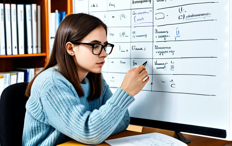 Analyzing a Complex Sentence**

"A young woman with glasses, sitting at a desk in a bright, modern library, surrounded by textbooks and notes, focused on diagramming a complex sentence on a whiteboard. She is wearing a comfortable sweater and jeans, fully clothed, professional setting, safe for work, appropriate content. The scene should convey a sense of focused study and learning, perfect anatomy, correct proportions, well-formed hands, natural pose, professional photography, high quality."

**